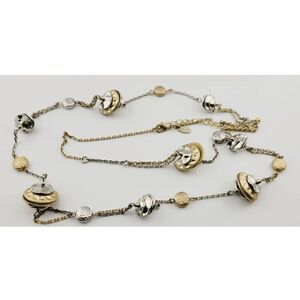 Lia Sophia Silver Gold Tone Chain Necklace Floating Textured Discs